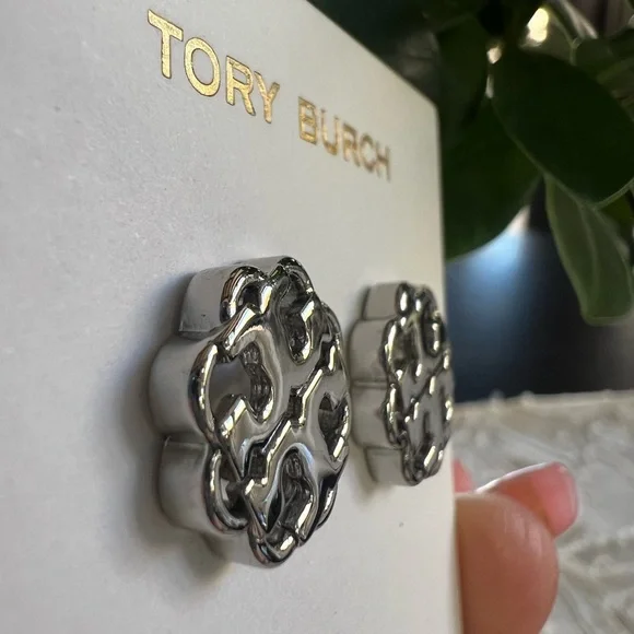 Tory Burch Silver Logo Earrings - Picture 2 of 3